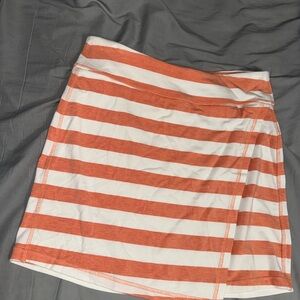 Athleta orange and white ribbon striped faux wrap skirt
